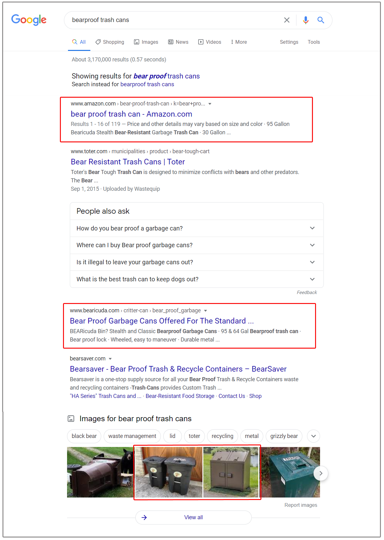 SERP trashcans